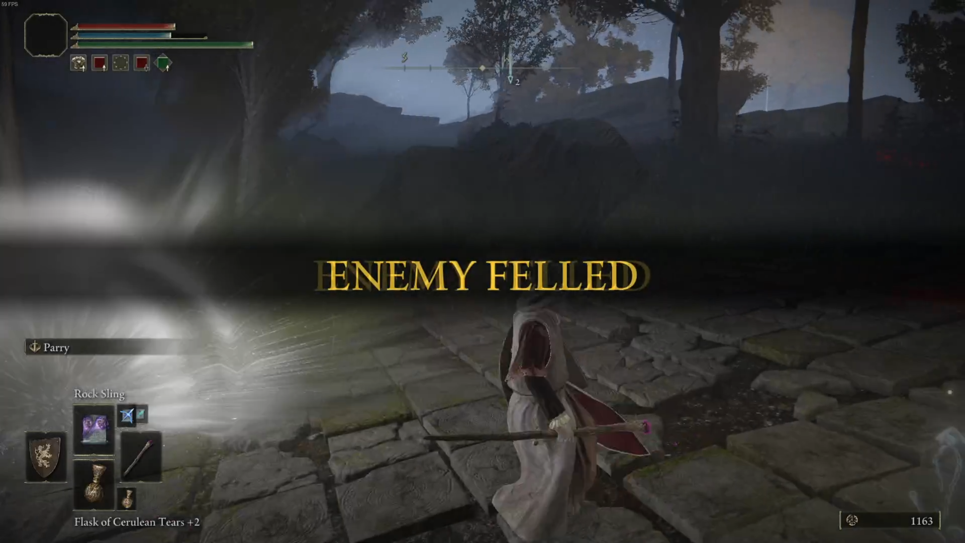 Screenshot of the "ENEMY FELLED" moment
