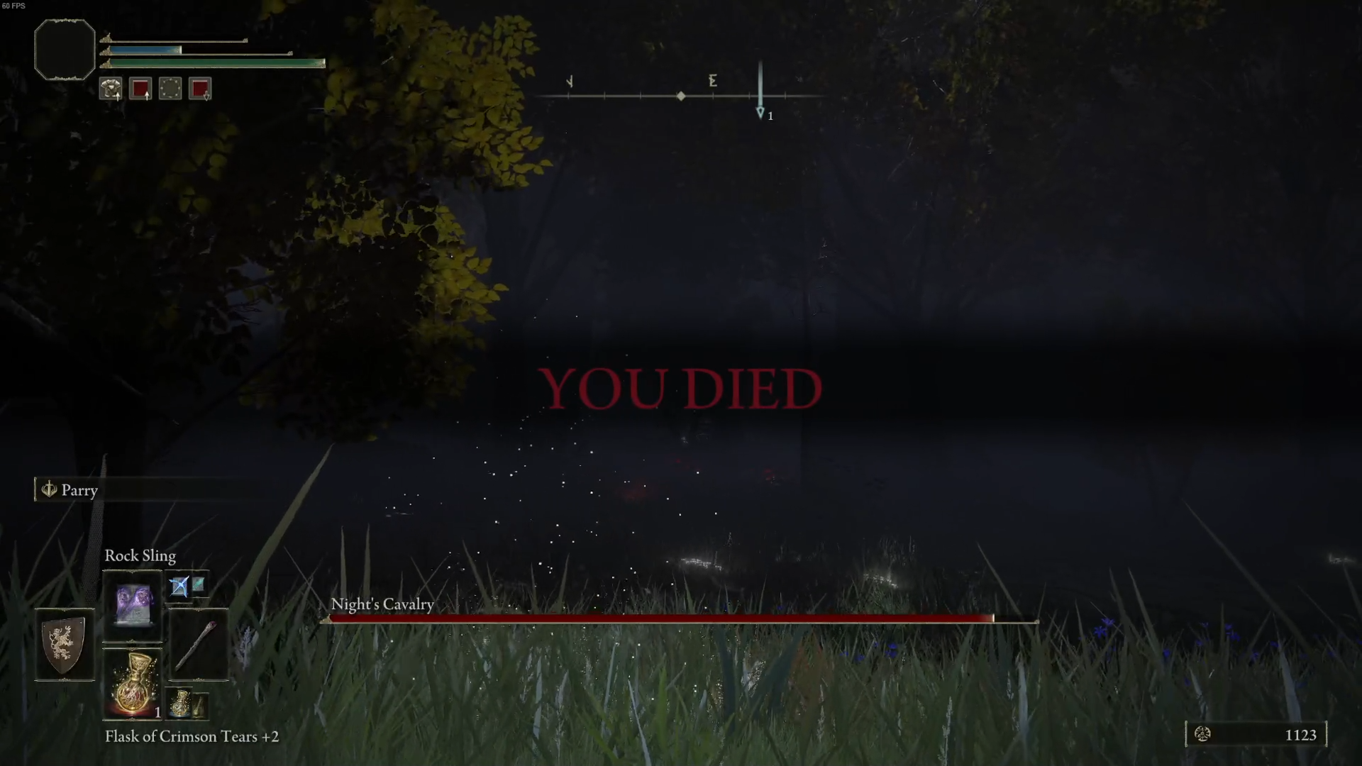 Screenshot of the "YOU DIED" moment