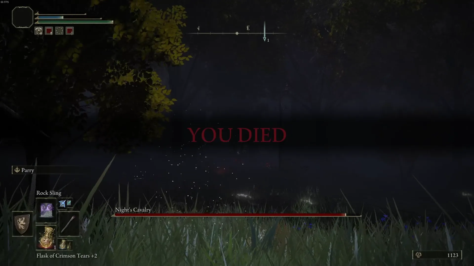 Screenshot of the "YOU DIED" moment